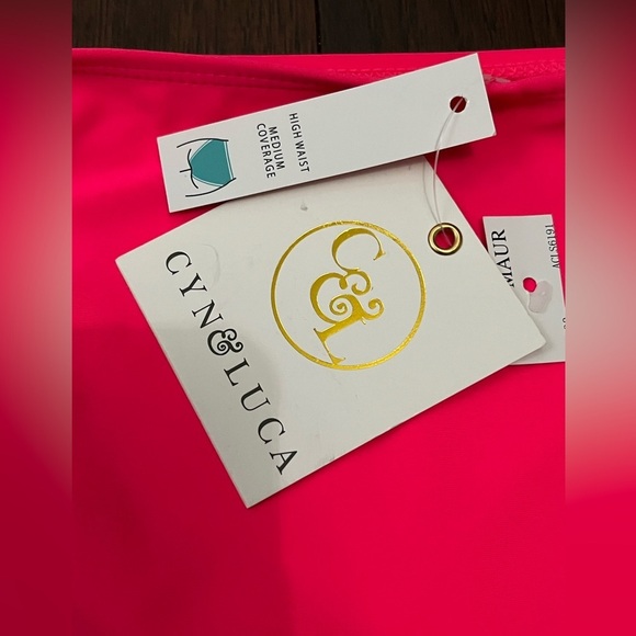 CYN & Luca High Waist Bikini Bottom Ombré on the right hip SZ L Hot Pink NWT - Picture 13 of 13